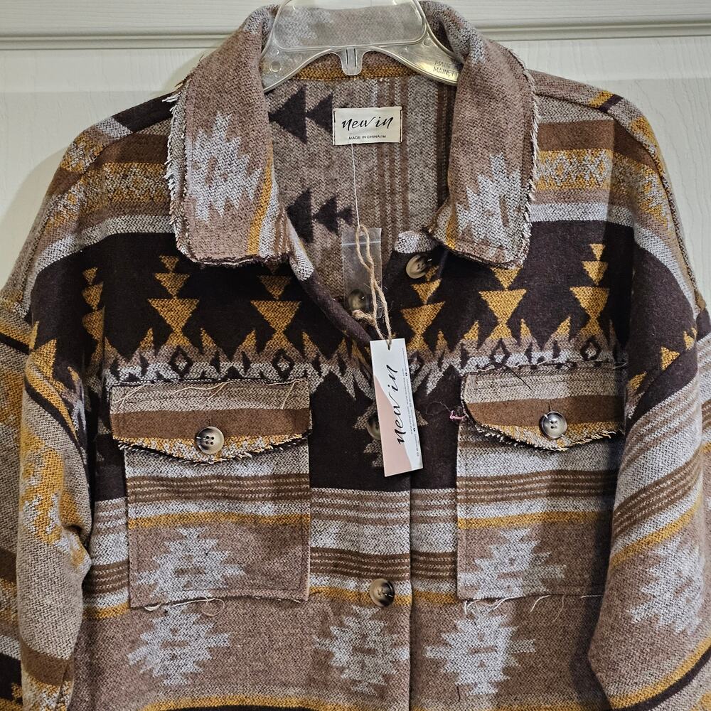 New In Southwestern Aztec Shacket Womens M Mustard Boho Western Jacket - Picture 3 of 7